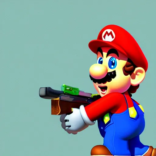 Image similar to Super Mario holding a gun,CG graphics