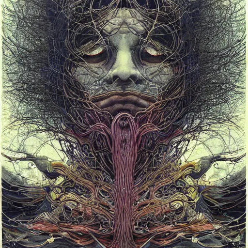 Image similar to simple concept art portrait of, ‘ the old god ’. an award winning yoshitaka amano digital art poster, by james gurney and gerhard richter. art by takato yamamoto. masterpiece, deep colours.