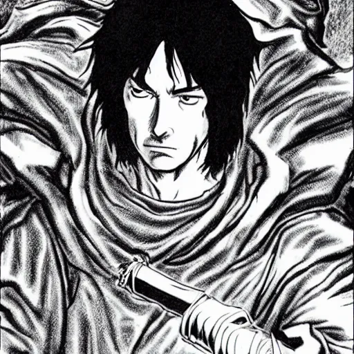 Image similar to still of Keanu Reeves in Berserk manga by Kentaro Miura