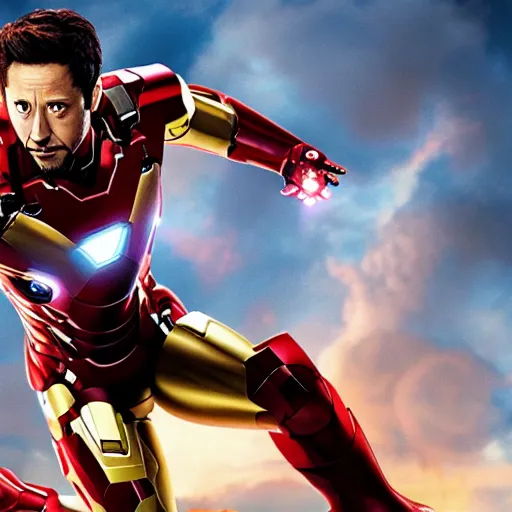 Image similar to film still of Joseph Gordon Levitt as iron man in new avengers film, 4k