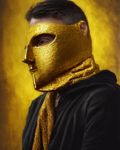 Prompt: acrylic portrait of man with a golden mask, photorealistic, shaded, cinematic lighting, high production value, intricate details, high resolution, hdr, high definition, masterpiece, realistic, ultrarealistic, highly detailed, hd, sharp focus, non blurry, sharp, smooth