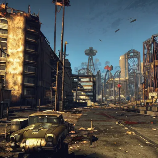 Image similar to Sydney in ruins post-nuclear war in Fallout 4, in game screenshot