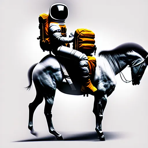 Prompt: an astronaut carrying a heavy backpack in form of horse, concept art, fantasia photo