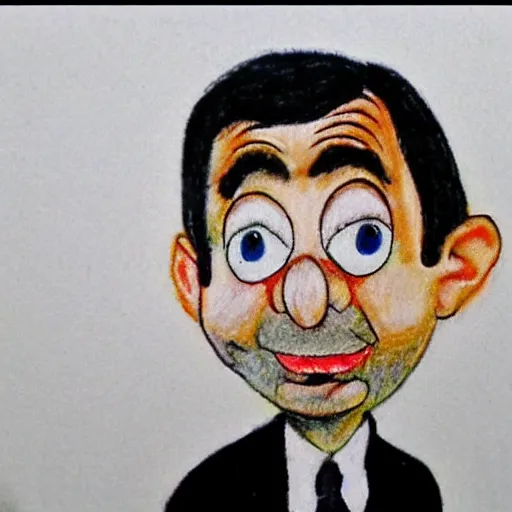 Prompt: mr bean drawn by a five year old, crayon