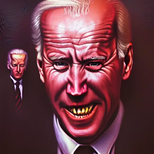 Image similar to epic Joe Biden in pandemonium, demons and souls, portrait, art by Wayne Barlowe, oil on canvas