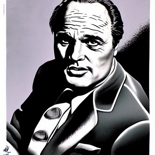 Prompt: portrait of marlon brando by richard corben