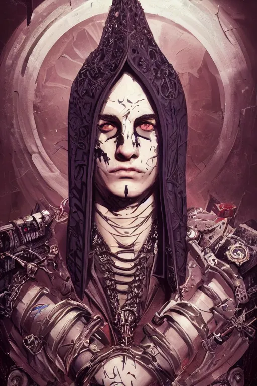 Image similar to portrait of beautiful young gothic man, warhammer, a lot of scars, readhead, the future ages, highly detailed, artstation, illustration, art by tristan eaton, 8 k quality