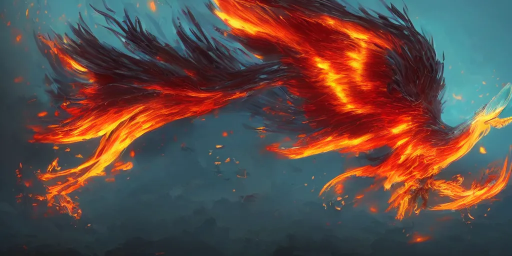 Image similar to artwork of a flamming phoenix, highly detailed, artstation, night black sky background, smooth illustration, digital art, unreal engine, ultra realistic, fine art, concept art