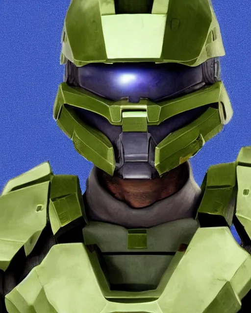 Image similar to jeff goldblum in a halo spartan suit, visible face, medium shot, video game digital art