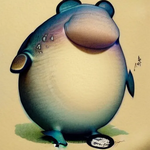 Image similar to ( ( ( ( ( obese rotund flabby cartoon fish. muted colors. ) ) ) ) ) by jean - baptiste monge!!!!!!!!!!!!!!!!!!!!!!!!!!!