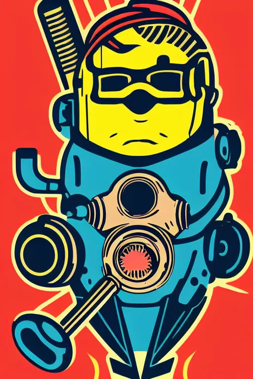 Image similar to fallout 7 6 retro futurist illustration art by butcher billy, sticker, colorful, illustration, highly detailed, simple, smooth and clean vector curves, no jagged lines, vector art, smooth andy warhol style