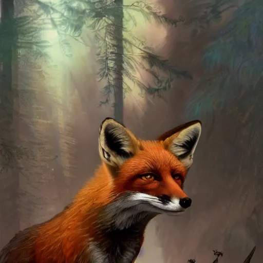 Image similar to tobey maguire and a red fox, intricate, highly detailed, digital painting, artstation, concept art, smooth, sharp focus, illustration, unreal engine 5, 8 k, art by artgerm and greg rutkowski and alphonse mucha
