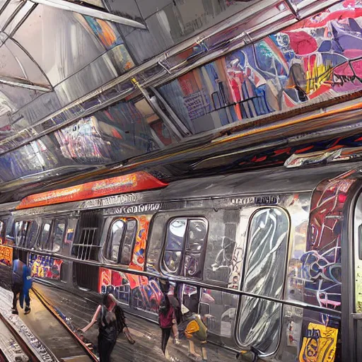 Image similar to new york subway graffiti masterpiece, hyperdetailed, artstation, cgsociety