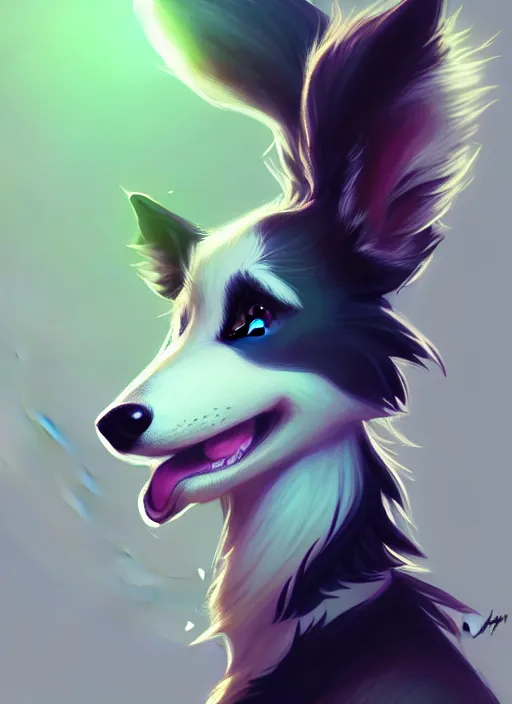 Prompt: close up beautiful full body portrait of a cute male anthropomorphic anthro border collie fursona wearing a tank top, character design by charlie bowater, henry asencio, and ross tran, furry art, furaffinity, beautiful, glamor pose, detailed, aesthetic, trending on artstation