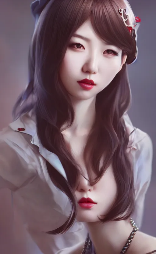 Image similar to a pin up and beautiful fashion charming dreamlke korea girl with lv jewelry, character art, art by artgerm lau and kyoung hwan kim and and ilya kuvshinov and john singer sargent, hyperdetailed, 8 k realistic, symmetrical, frostbite 3 engine, cryengine, dof, trending on artstation, digital art