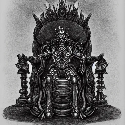 Image similar to pencil illustration. the emperor on his golden throne. 4 0 k. body horror.