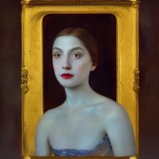 Prompt: a beautiful girl's face made of ivory and gold filigree, daguerreotype by edward hopper, by Bosch, by klimt, by Pontormo, art noveau, highly detailed, strong lights, liminal, eerie, Bright pastel colors, octane render, 8k