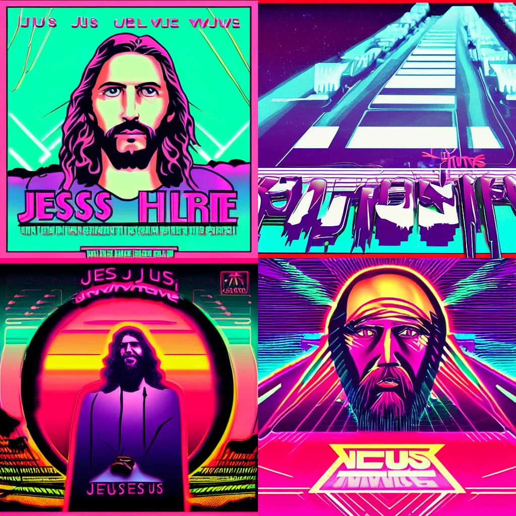 Prompt: jesus christ synthwave