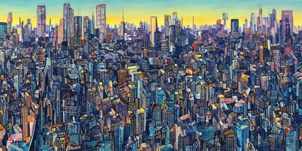 Image similar to stunning painting of a modern city landscape by brian k. vaughan