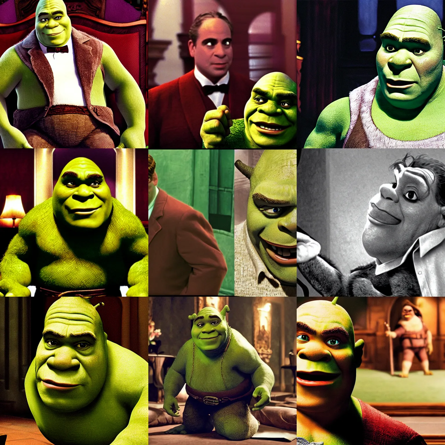 Prompt: Cinemetic Photograph of Shrek in Godfather