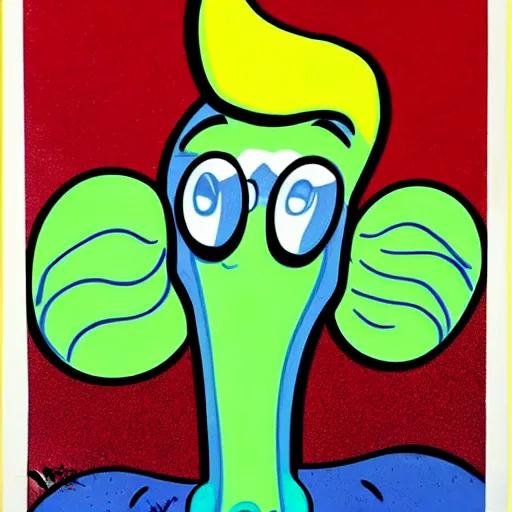 Image similar to handsome squidward portrait, realistic, pop art, vivid colors