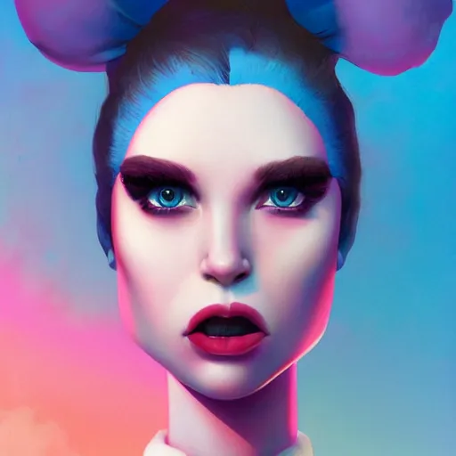 Image similar to Lofi vaporwave portrait dinosaur, Pixar style, Tristan Eaton, Stanley Artgerm, Tom Bagshaw