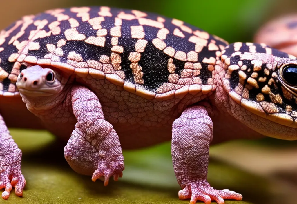 Prompt: Photo of one young New Zealand pink gecko tortoise looking at the camera, cute, nature photography, National Geographic, 4k, award winning photo