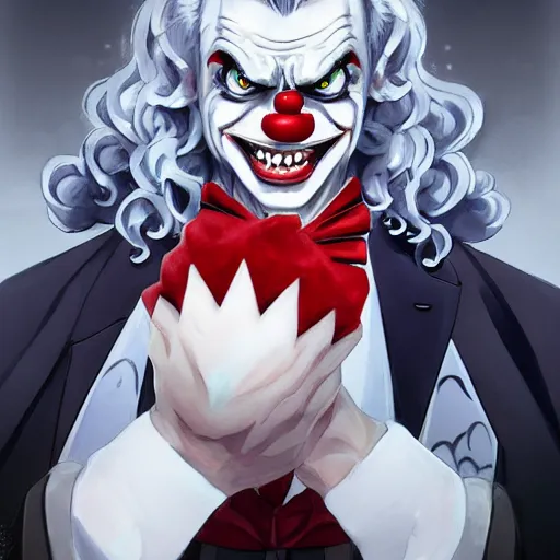Image similar to portrait of alucard as a clown, anime fantasy illustration by tomoyuki yamasaki, kyoto studio, madhouse, ufotable, trending on artstation