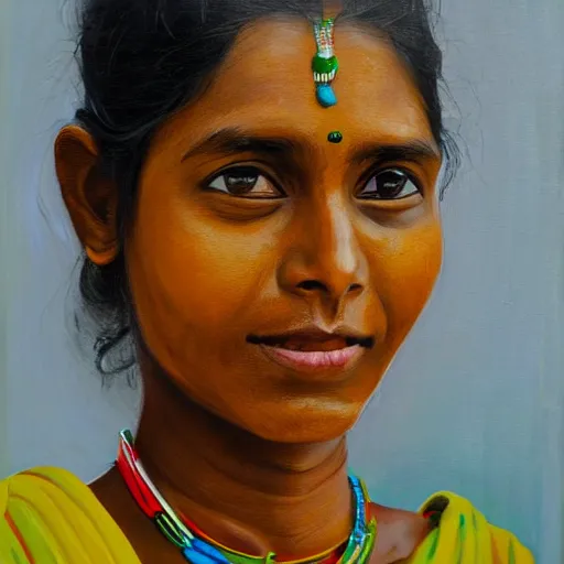 Image similar to sri lankan woman portrait, painting by aaron griffin,