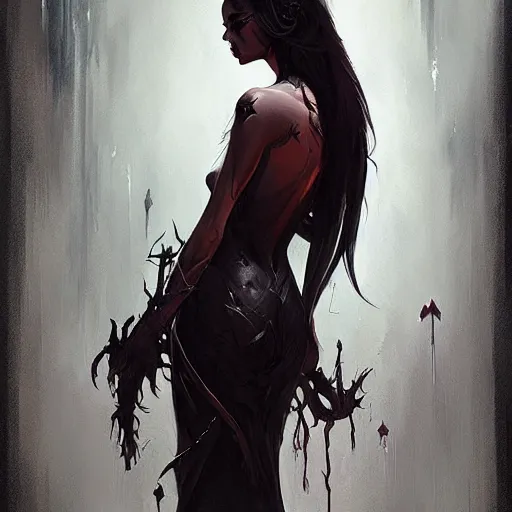 Prompt: a beautiful painting of a dark goddess of death, by Greg rutkowski and artgerm, trending on artstation