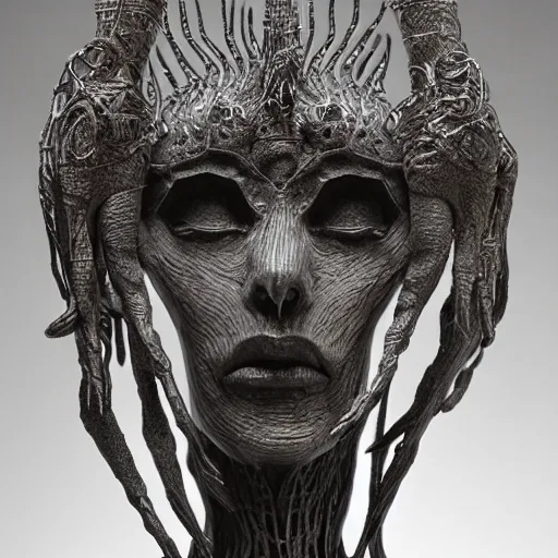 Prompt: the queen of the sun, intricately detailed abstract sculpture by Sarah Tse, zdzisław beksiński and h.r. giger