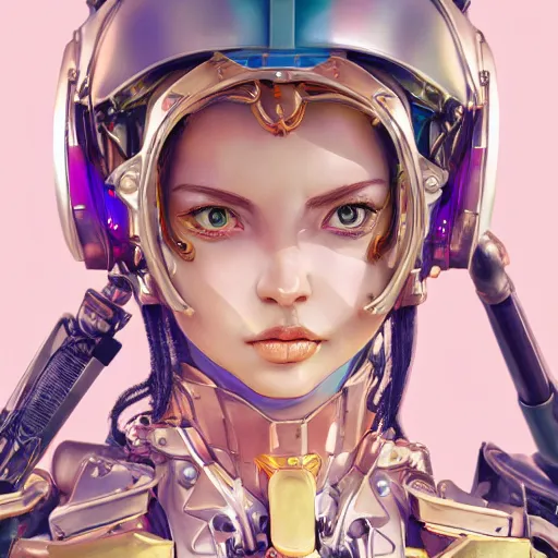 Image similar to studio portrait of lawful good colorful female holy mecha paladin absurdly beautiful, elegant, young sensual graceful woman, ultrafine hyperrealistic detailed face illustration by kim jung gi, irakli nadar, intricate linework, sharp focus, bright colors, matte, octopath traveler, final fantasy, unreal engine highly rendered, global illumination, radiant light, intricate environment