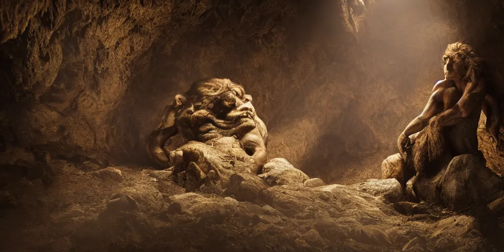 Image similar to a giant cave troll, 8 k, moody lighting, shallow depth of field,