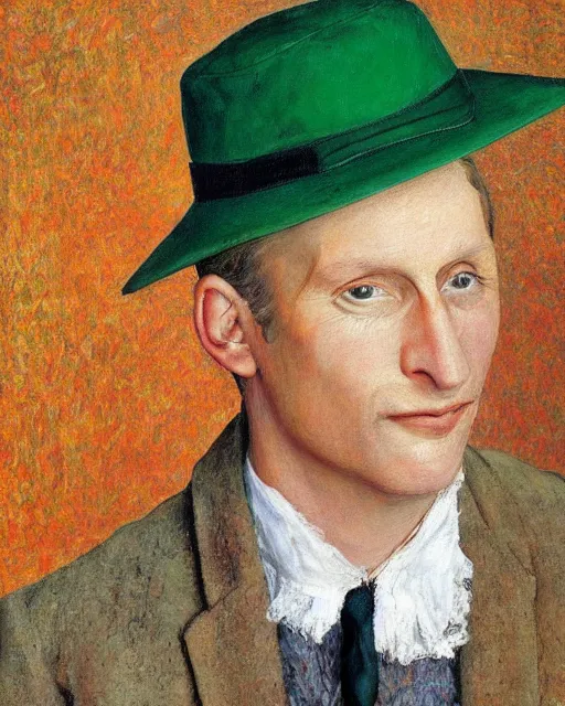 Prompt: a painting of brent spiner with a green hat by ernest bieler, shutterstock contest winner, german romanticism, wimmelbilder, detailed painting, 8 k