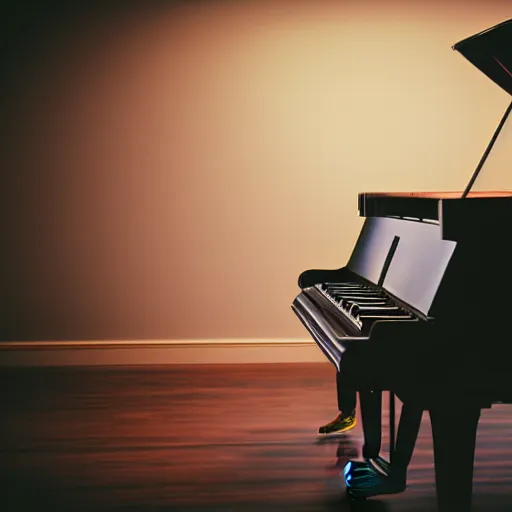 Image similar to attractive male, playing piano, low - key lighting, vaporwave, daguerrotype