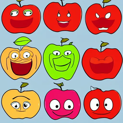 Prompt: a chart showing various expressions of an apple character