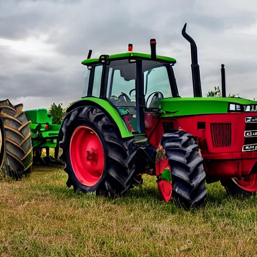 Prompt: a tractor surrounded by angry hillbillies, photograph, intense scene, dramatic