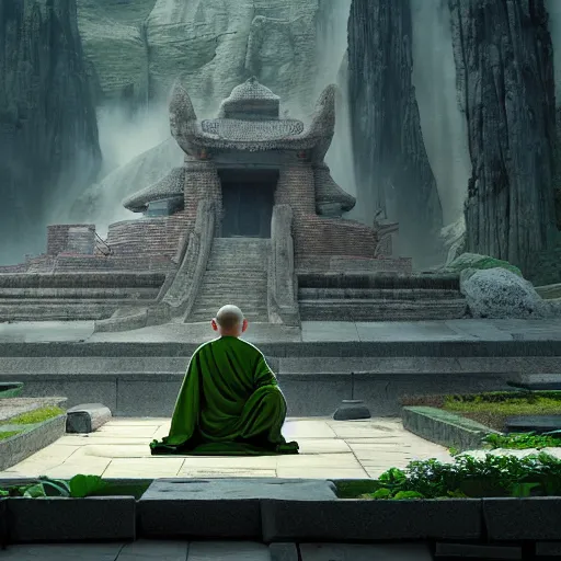 Image similar to yoda meditating on a shaolin temple, movie still, 4k, photorealistic