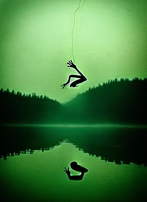 Prompt: “translucent frog amphibian vertically hovering above misty lake waters in jesus christ pose, low angle, long cinematic shot by Andrei Tarkovsky, paranormal, eerie, mystical”