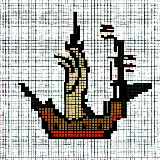 Prompt: burning pirate ship pixel art