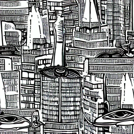 Image similar to black and white alien molluscan cityscape