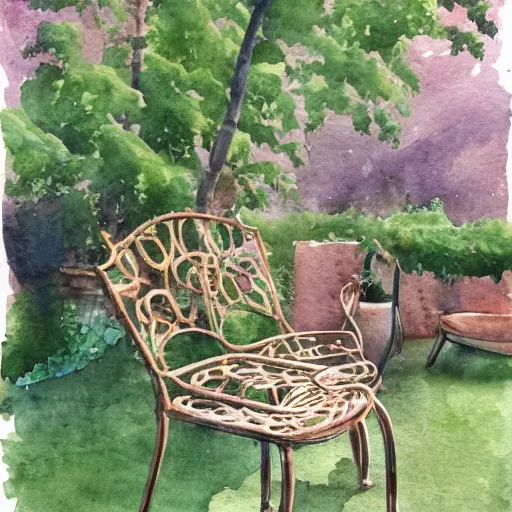 Image similar to delicate, tiger, chairs, garden, paved, botanic watercolors, iridescent, 8 k, realistic shaded, fine details, artstation, italian, iron gate, tree, mediterranean, marvelous