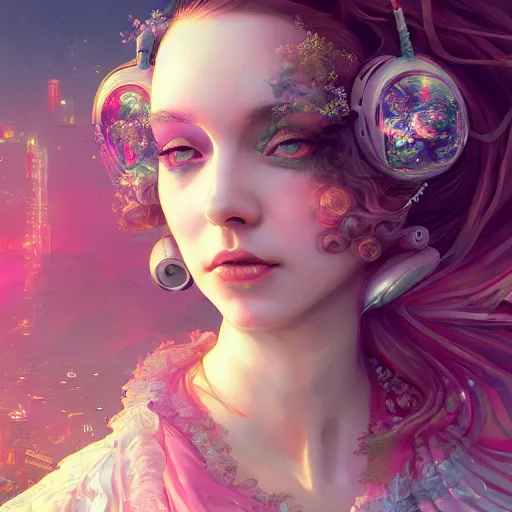 Prompt: Beautiful rococo victorian princess, cyberpunk vaporwave glitchwave art, 4k digital illustration by artgerm, wlop, Andrei Riabovitchev, Marc Simonetti, yoshitaka Amano, artstation, 8k resolution, super sharp