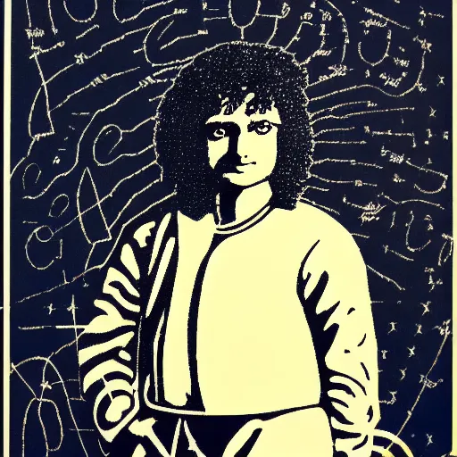 Image similar to individual isaac newton with a big wig silk screen banksy style