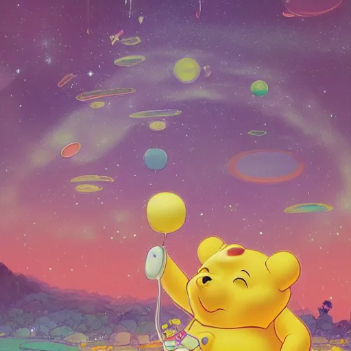 Image similar to winnie the poo by takashi murakami,, beeple and james jean, aya takano color style, 4 k, super detailed, night sky, digital art, digital painting, celestial, majestic, colorful