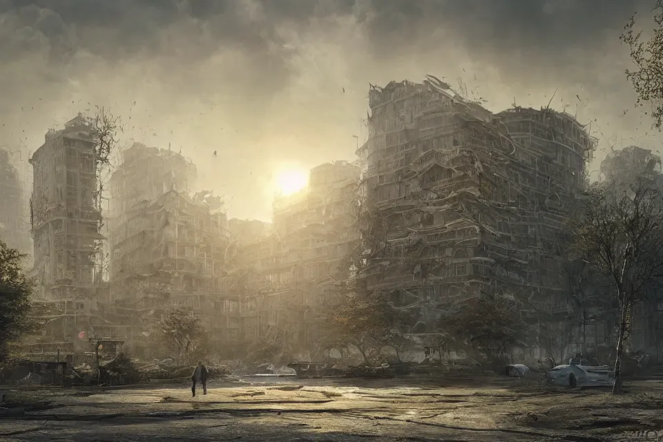 Prompt: A hyperrealistic concept art of a very beautiful dilapidated city of Zelenograd, stunning massive ornately 3d render inspired art by Renato muccillo and Andreas Rocha and Johanna Rupprecht, natural volumetric lighting, 8k octane beautifully detailed render, post-processing, highly detailed, intricate complexity, epic composition, magical atmosphere, cinematic lighting, masterpiece, trending on artstation