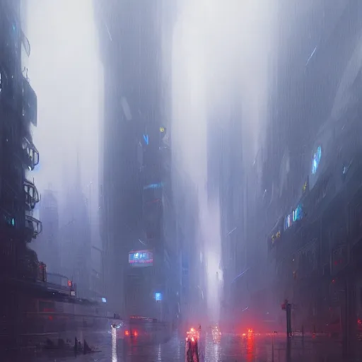 Image similar to a beautiful picture of a cyberpunk city under rain by william - adolphe bouguereau and greg rutkowski trending on artstation