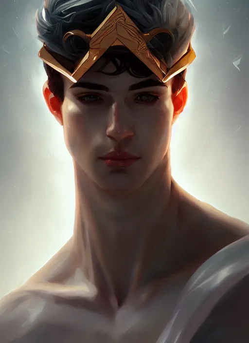 Image similar to the god hermes, white skin, male, portrait, sharp focus, digital art, concept art, dynamic lighting, subsurface scattering, photoreal, trending on artstation, by emylie boivin and rossdraws