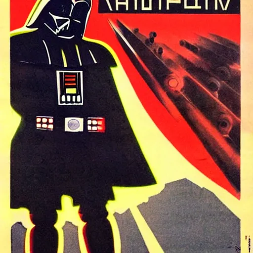 Image similar to a 1 9 3 0 s soviet propaganda poster of darth vader