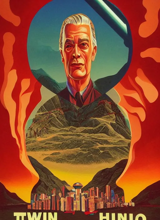 Prompt: twin peaks movie poster art by rowena morrill